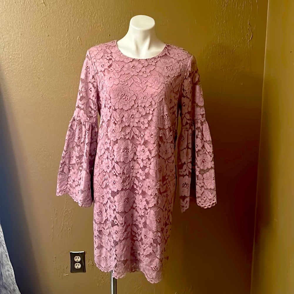 Lavender,lace, bell sleeved dress